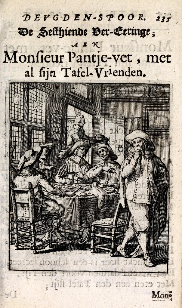 An illustration from Petri Baardt Devgden-spoor in de on-devghden des werelts aff-gebeeldt : op den regel, wat kennr [sic] kan de werelt niet, die door der menschen herte siet?, 1645, leaf 239