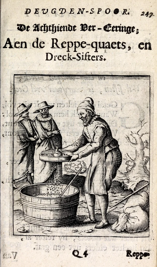 An illustration from Petri Baardt Devgden-spoor in de on-devghden des werelts aff-gebeeldt : op den regel, wat kennr [sic] kan de werelt niet, die door der menschen herte siet?, 1645, leaf 251
