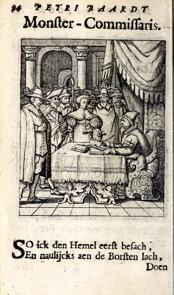 An illustration from Petri Baardt Devgden-spoor in de on-devghden des werelts aff-gebeeldt : op den regel, wat kennr [sic] kan de werelt niet, die door der menschen herte siet?, 1645, leaf 26