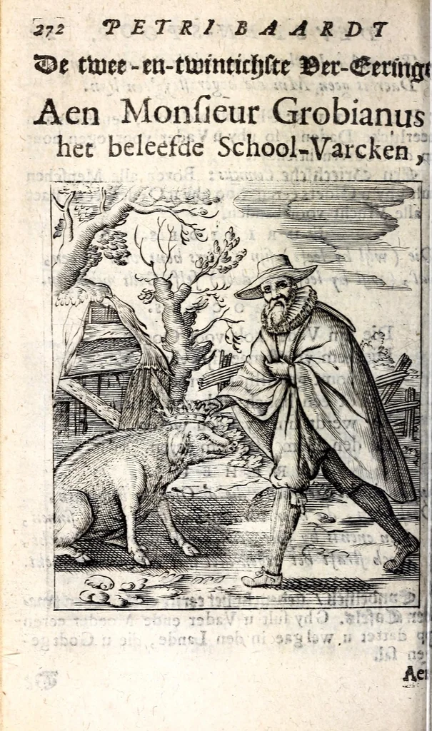 An illustration from Petri Baardt Devgden-spoor in de on-devghden des werelts aff-gebeeldt : op den regel, wat kennr [sic] kan de werelt niet, die door der menschen herte siet?, 1645, leaf 276