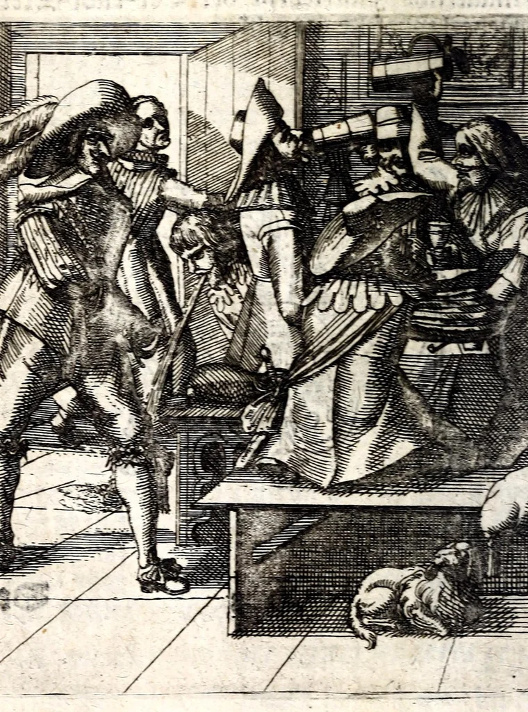 An illustration from Petri Baardt Devgden-spoor in de on-devghden des werelts aff-gebeeldt : op den regel, wat kennr [sic] kan de werelt niet, die door der menschen herte siet?, 1645, leaf 284