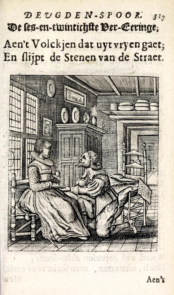 An illustration from Petri Baardt Devgden-spoor in de on-devghden des werelts aff-gebeeldt : op den regel, wat kennr [sic] kan de werelt niet, die door der menschen herte siet?, 1645, leaf 323