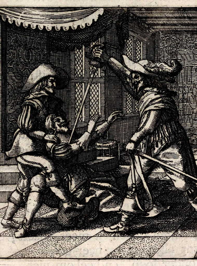 An illustration from Petri Baardt Devgden-spoor in de on-devghden des werelts aff-gebeeldt : op den regel, wat kennr [sic] kan de werelt niet, die door der menschen herte siet?, 1645, leaf 361
