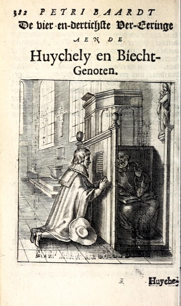 An illustration from Petri Baardt Devgden-spoor in de on-devghden des werelts aff-gebeeldt : op den regel, wat kennr [sic] kan de werelt niet, die door der menschen herte siet?, 1645, leaf 396