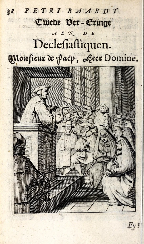 An illustration from Petri Baardt Devgden-spoor in de on-devghden des werelts aff-gebeeldt : op den regel, wat kennr [sic] kan de werelt niet, die door der menschen herte siet?, 1645, leaf 40