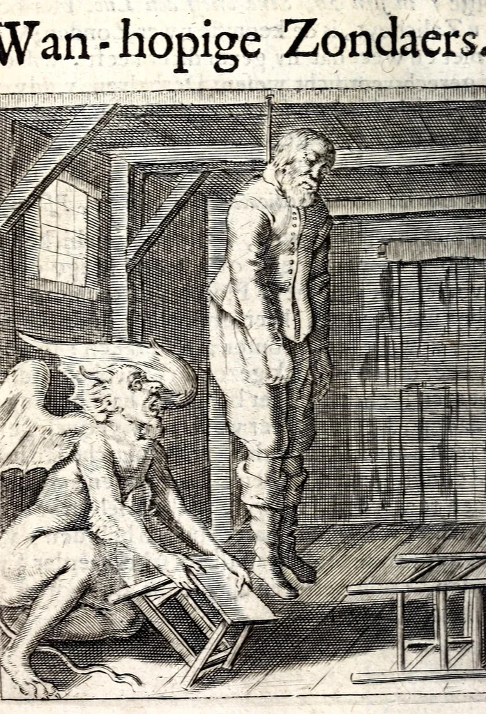 An illustration from Petri Baardt Devgden-spoor in de on-devghden des werelts aff-gebeeldt : op den regel, wat kennr [sic] kan de werelt niet, die door der menschen herte siet?, 1645, leaf 402