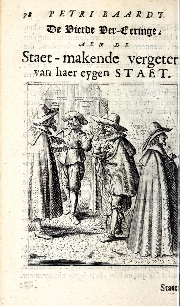 An illustration from Petri Baardt Devgden-spoor in de on-devghden des werelts aff-gebeeldt : op den regel, wat kennr [sic] kan de werelt niet, die door der menschen herte siet?, 1645, leaf 82