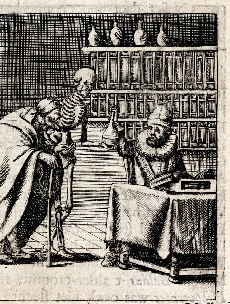 An illustration from Petri Baardt Devgden-spoor in de on-devghden des werelts aff-gebeeldt : op den regel, wat kennr [sic] kan de werelt niet, die door der menschen herte siet?, 1645, leaf 97