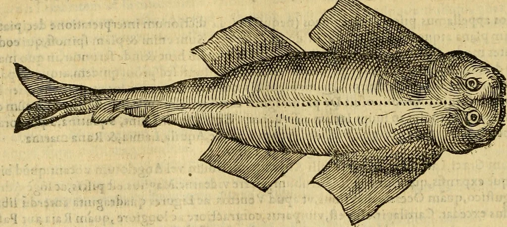 An illustration from Petri Bellonii Cenomani De aquatilibus, libri duo cum [epsilon, iota] conibus ad viuam ipsorum effigiem, quoad eius fieri potuit, expressis .., 1553, leaf 117