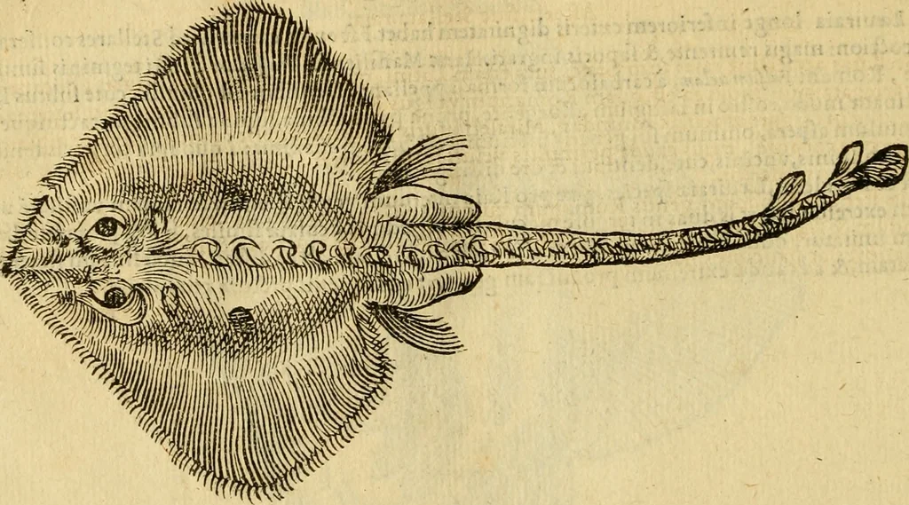An illustration from Petri Bellonii Cenomani De aquatilibus, libri duo cum [epsilon, iota] conibus ad viuam ipsorum effigiem, quoad eius fieri potuit, expressis .., 1553, leaf 121