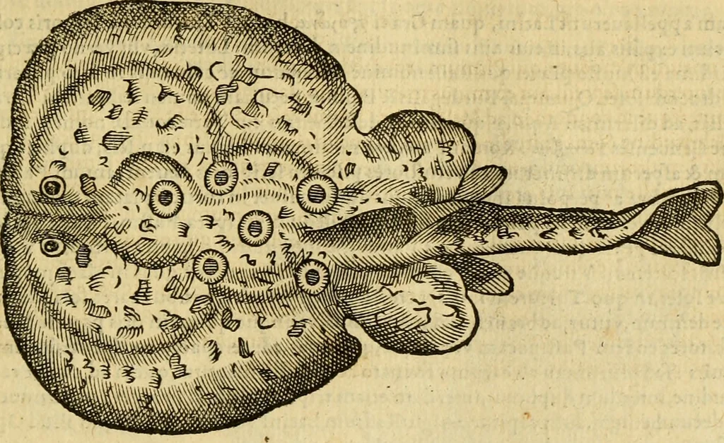 An illustration from Petri Bellonii Cenomani De aquatilibus, libri duo cum [epsilon, iota] conibus ad viuam ipsorum effigiem, quoad eius fieri potuit, expressis .., 1553, leaf 132