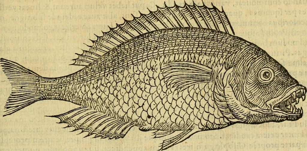 An illustration from Petri Bellonii Cenomani De aquatilibus, libri duo cum [epsilon, iota] conibus ad viuam ipsorum effigiem, quoad eius fieri potuit, expressis .., 1553, leaf 220