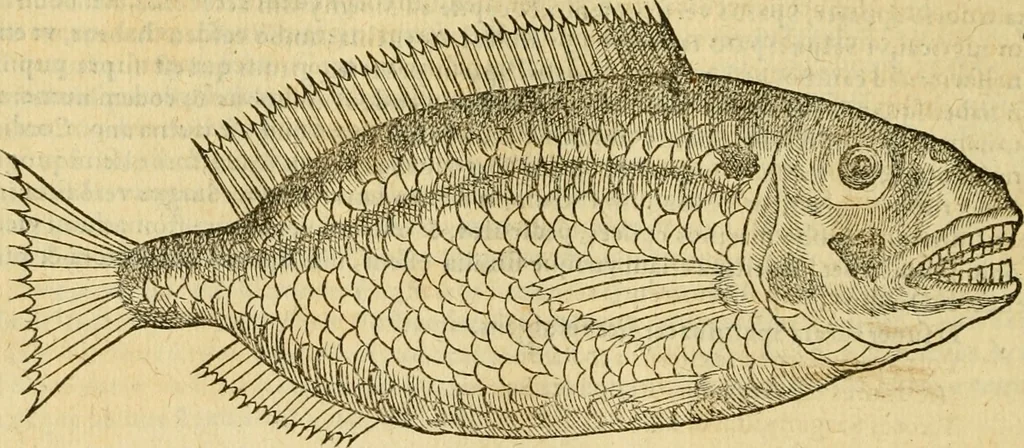 An illustration from Petri Bellonii Cenomani De aquatilibus, libri duo cum [epsilon, iota] conibus ad viuam ipsorum effigiem, quoad eius fieri potuit, expressis .., 1553, leaf 281