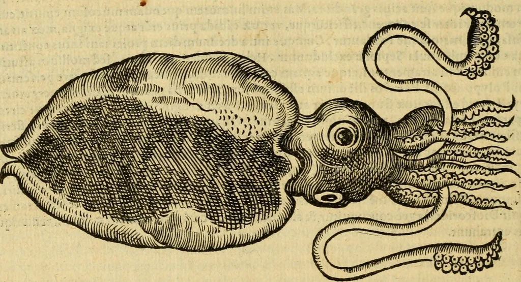 An illustration from Petri Bellonii Cenomani De aquatilibus, libri duo cum [epsilon, iota] conibus ad viuam ipsorum effigiem, quoad eius fieri potuit, expressis .., 1553, leaf 375