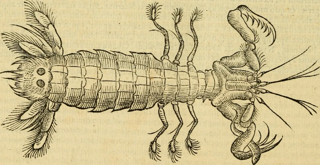 An illustration from Petri Bellonii Cenomani De aquatilibus, libri duo cum [epsilon, iota] conibus ad viuam ipsorum effigiem, quoad eius fieri potuit, expressis .., 1553, leaf 387