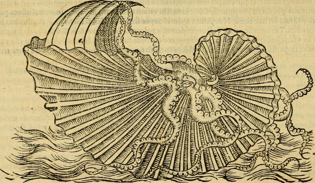 An illustration from Petri Bellonii Cenomani De aquatilibus, libri duo cum [epsilon, iota] conibus ad viuam ipsorum effigiem, quoad eius fieri potuit, expressis .., 1553, leaf 419