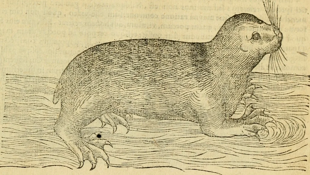 An illustration from Petri Bellonii Cenomani De aquatilibus, libri duo cum [epsilon, iota] conibus ad viuam ipsorum effigiem, quoad eius fieri potuit, expressis .., 1553, leaf 60