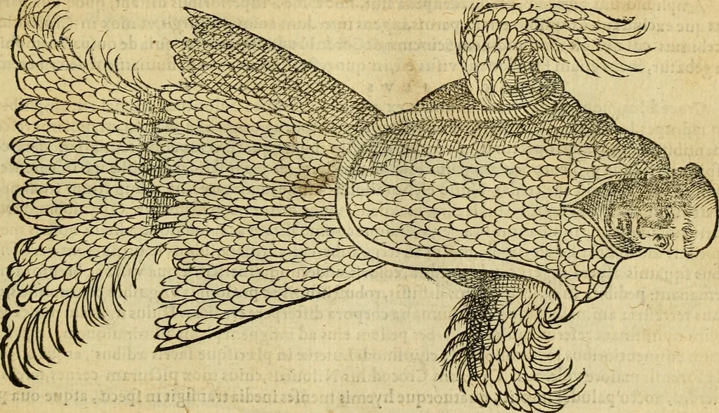 An illustration from Petri Bellonii Cenomani De aquatilibus, libri duo cum [epsilon, iota] conibus ad viuam ipsorum effigiem, quoad eius fieri potuit, expressis .., 1553, leaf 78