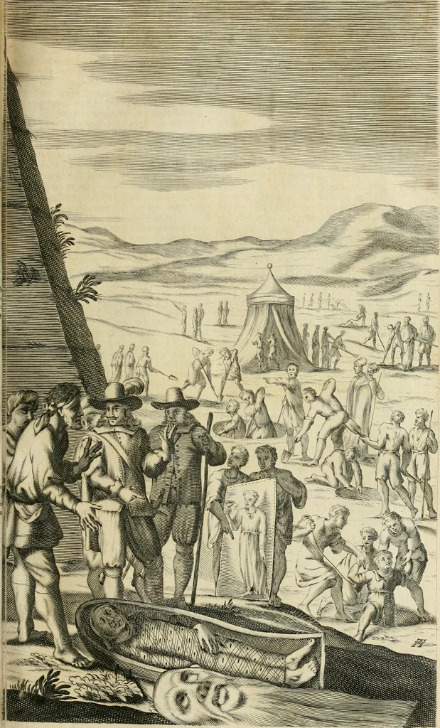 An illustration from Petri della Valle, eines vornehmen Römischen patritii, Reiss-Beschreibung in unterschiedliche Theile der Welt : nemlich in Türckey, Egypten, Palestina, Persien, Ost-Indien, und andere weit entlegene Landschafften, samt einer aussführlichen Erzehlung aller Denck- und Merckwürdigster Sachen, so darinnen zu finden und anzutreffen ..., 1674, leaf 242