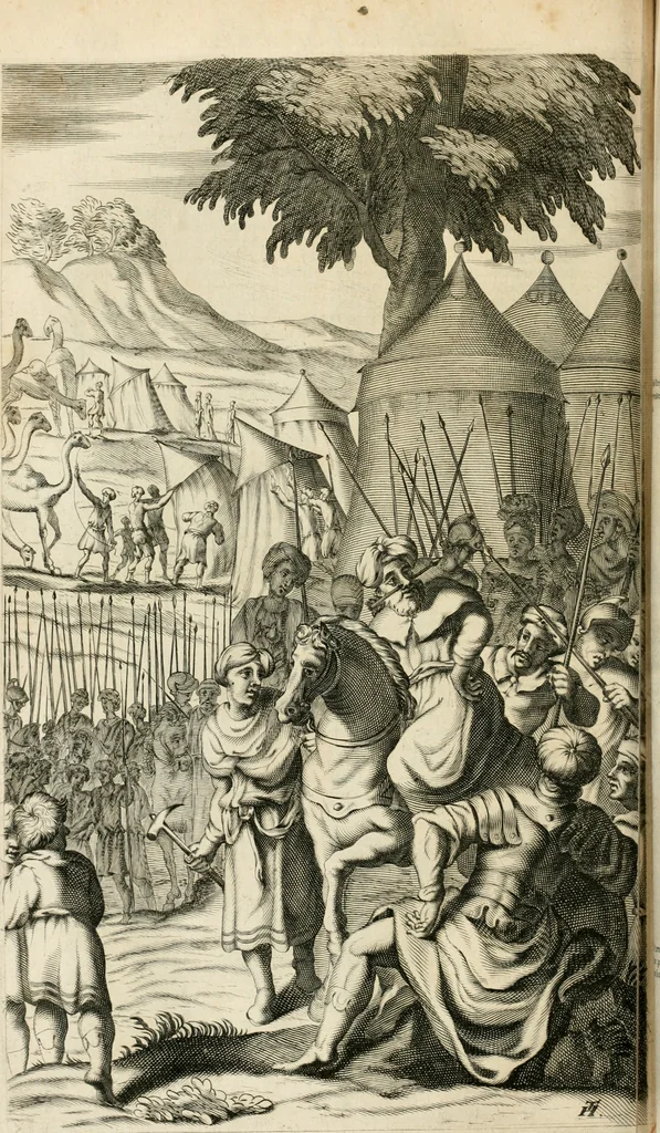 An illustration from Petri della Valle, eines vornehmen Römischen patritii, Reiss-Beschreibung in unterschiedliche Theile der Welt : nemlich in Türckey, Egypten, Palestina, Persien, Ost-Indien, und andere weit entlegene Landschafften, samt einer aussführlichen Erzehlung aller Denck- und Merckwürdigster Sachen, so darinnen zu finden und anzutreffen ..., 1674, leaf 477