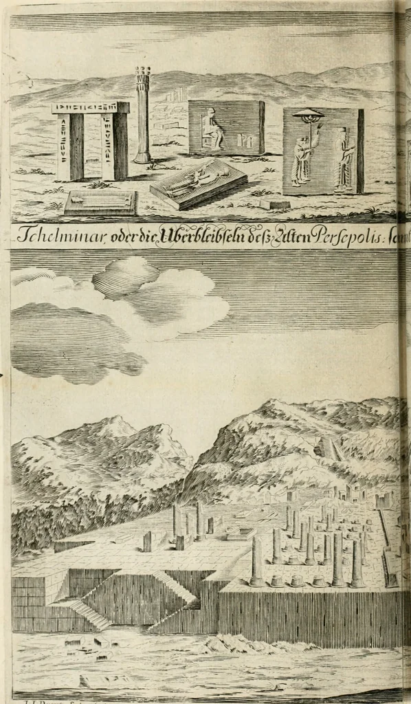 An illustration from Petri della Valle, eines vornehmen Römischen patritii, Reiss-Beschreibung in unterschiedliche Theile der Welt : nemlich in Türckey, Egypten, Palestina, Persien, Ost-Indien, und andere weit entlegene Landschafften, samt einer aussführlichen Erzehlung aller Denck- und Merckwürdigster Sachen, so darinnen zu finden und anzutreffen ..., 1674, leaf 681