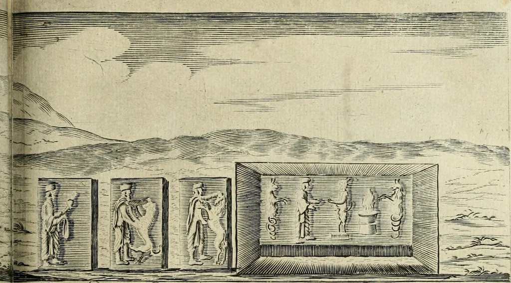 An illustration from Petri della Valle, eines vornehmen Römischen patritii, Reiss-Beschreibung in unterschiedliche Theile der Welt : nemlich in Türckey, Egypten, Palestina, Persien, Ost-Indien, und andere weit entlegene Landschafften, samt einer aussführlichen Erzehlung aller Denck- und Merckwürdigster Sachen, so darinnen zu finden und anzutreffen ..., 1674, leaf 682