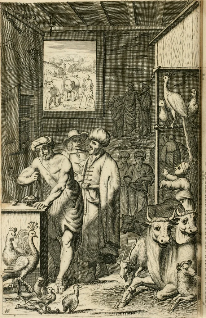 An illustration from Petri della Valle, eines vornehmen Römischen patritii, Reiss-Beschreibung in unterschiedliche Theile der Welt : nemlich in Türckey, Egypten, Palestina, Persien, Ost-Indien, und andere weit entlegene Landschafften, samt einer aussführlichen Erzehlung aller Denck- und Merckwürdigster Sachen, so darinnen zu finden und anzutreffen ..., 1674, leaf 849