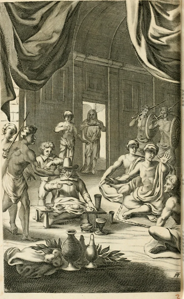 An illustration from Petri della Valle, eines vornehmen Römischen patritii, Reiss-Beschreibung in unterschiedliche Theile der Welt : nemlich in Türckey, Egypten, Palestina, Persien, Ost-Indien, und andere weit entlegene Landschafften, samt einer aussführlichen Erzehlung aller Denck- und Merckwürdigster Sachen, so darinnen zu finden und anzutreffen ..., 1674, leaf 947