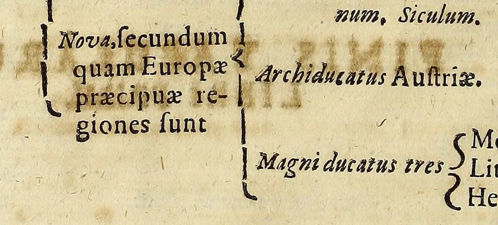 An illustration from Petri Lambecii Hamburgensis In v. cl. Philippi Clüveri Introductionem geographicam tabvlæ synopticæ, : facilioris cognitionis & repetionis causâ,, 1671, leaf 16