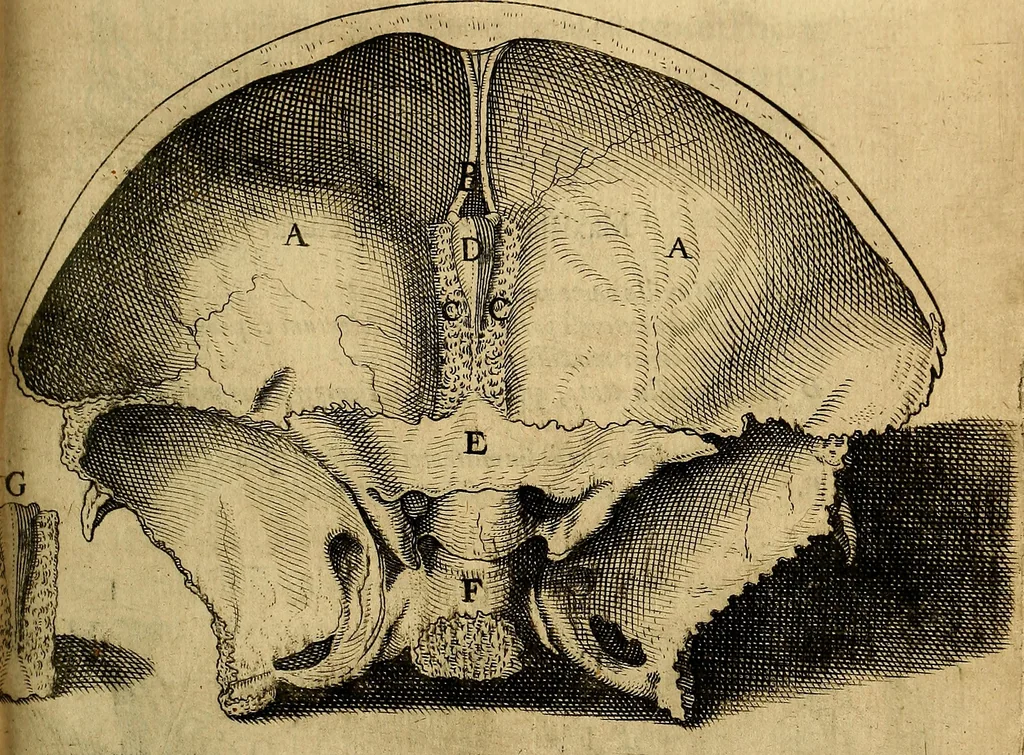 An illustration from Petri Paaw Amsteldamensis, in Academia Lugduno-Batava anatomici & botanici professoris Primitiae anatomicae : de humani corporis ossibus, 1615, leaf 100