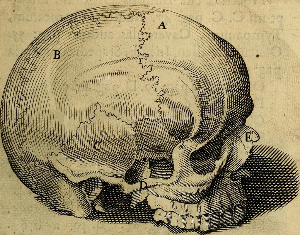 An illustration from Petri Paaw Amsteldamensis, in Academia Lugduno-Batava anatomici & botanici professoris Primitiae anatomicae : de humani corporis ossibus, 1615, leaf 112