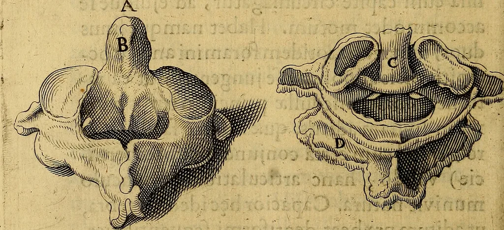 An illustration from Petri Paaw Amsteldamensis, in Academia Lugduno-Batava anatomici & botanici professoris Primitiae anatomicae : de humani corporis ossibus, 1615, leaf 123