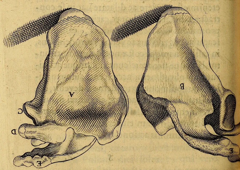 An illustration from Petri Paaw Amsteldamensis, in Academia Lugduno-Batava anatomici & botanici professoris Primitiae anatomicae : de humani corporis ossibus, 1615, leaf 165