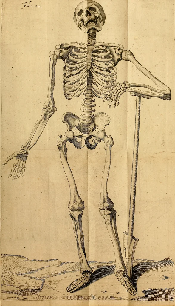 An illustration from Petri Paaw Amsteldamensis, in Academia Lugduno-Batava anatomici & botanici professoris Primitiae anatomicae : de humani corporis ossibus, 1615, leaf 44