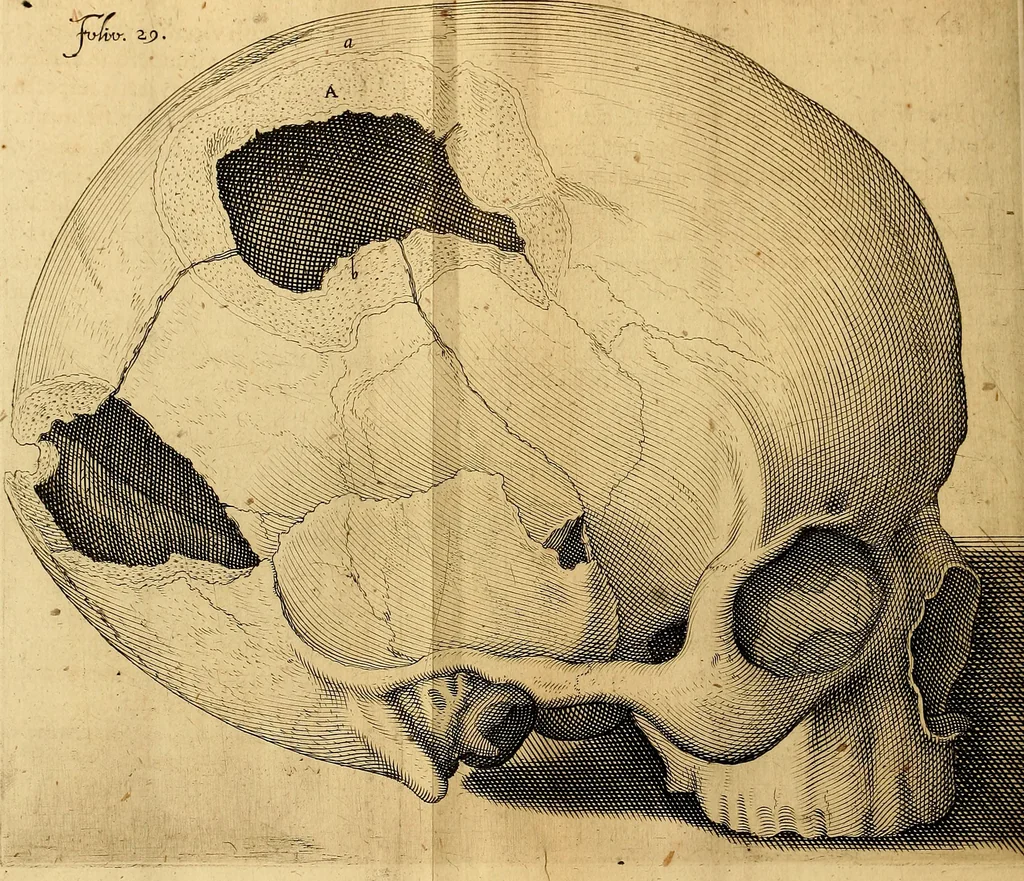 An illustration from Petri Paaw Amsteldamensis, in Academia Lugduno-Batava anatomici & botanici professoris Primitiae anatomicae : de humani corporis ossibus, 1615, leaf 51