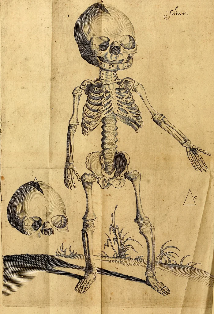 An illustration from Petri Paaw Amsteldamensis, in Academia Lugduno-Batava anatomici & botanici professoris Primitiae anatomicae : de humani corporis ossibus, 1615, leaf 65