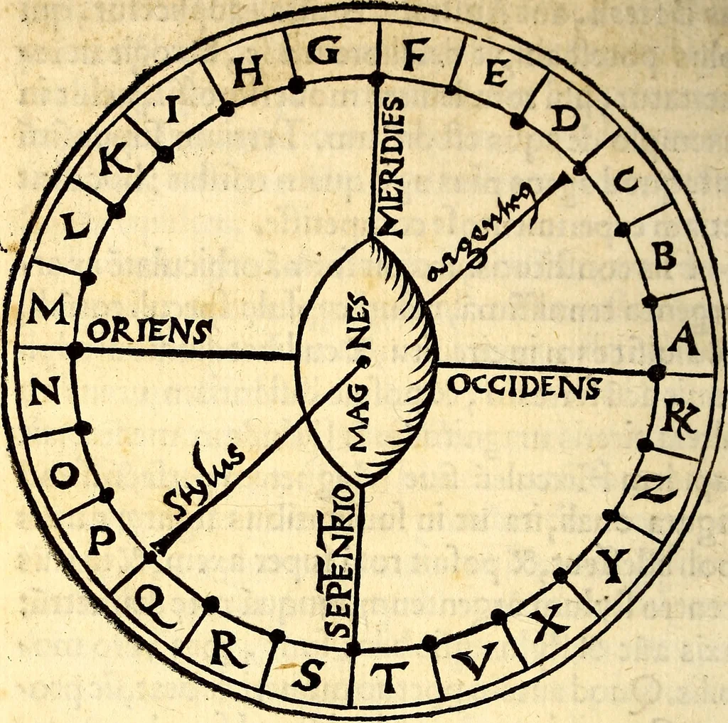 An illustration from Petri Peregrini Maricurtensis De magnete, seu, Rota perpetui motus, libellus ..., 1558, leaf 59