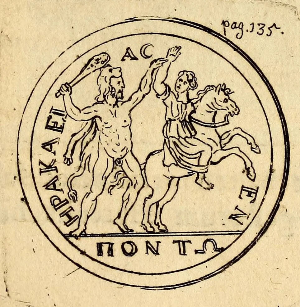 An illustration from Petri Petiti, philosophi, & Doct. medici De Amazonibus dissertatio, : quâ an verè extiterint, necne, variis ultro citroque conjecturis & argumentis disputatur. Multa etiam ad eam gentem pertinentia, ex antiquis monumentis eruuntur atque illustrantur, 1685, leaf 149