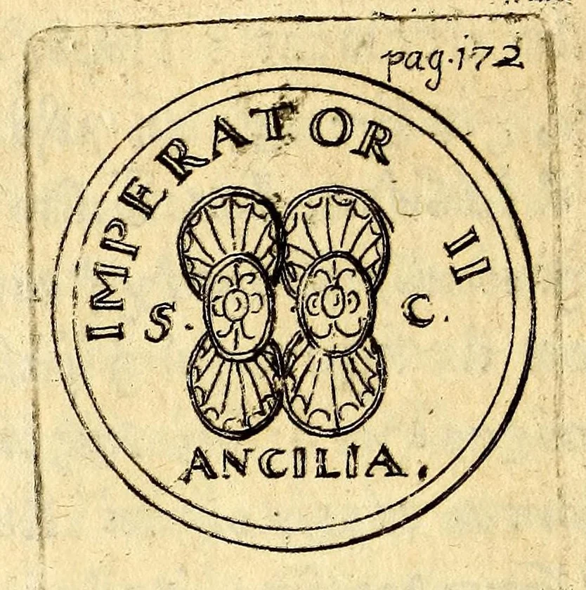 An illustration from Petri Petiti, philosophi, & Doct. medici De Amazonibus dissertatio, : quâ an verè extiterint, necne, variis ultro citroque conjecturis & argumentis disputatur. Multa etiam ad eam gentem pertinentia, ex antiquis monumentis eruuntur atque illustrantur, 1685, leaf 186