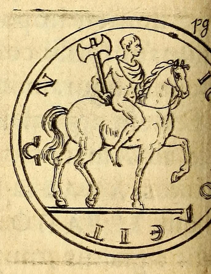 An illustration from Petri Petiti, philosophi, & Doct. medici De Amazonibus dissertatio, : quâ an verè extiterint, necne, variis ultro citroque conjecturis & argumentis disputatur. Multa etiam ad eam gentem pertinentia, ex antiquis monumentis eruuntur atque illustrantur, 1685, leaf 298