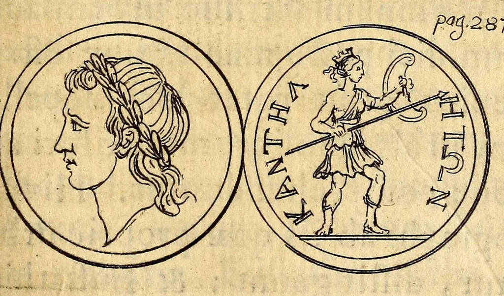 An illustration from Petri Petiti, philosophi, & Doct. medici De Amazonibus dissertatio, : quâ an verè extiterint, necne, variis ultro citroque conjecturis & argumentis disputatur. Multa etiam ad eam gentem pertinentia, ex antiquis monumentis eruuntur atque illustrantur, 1685, leaf 301