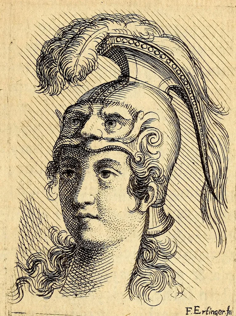 An illustration from Petri Petiti, philosophi, & Doct. medici De Amazonibus dissertatio, : quâ an verè extiterint, necne, variis ultro citroque conjecturis & argumentis disputatur. Multa etiam ad eam gentem pertinentia, ex antiquis monumentis eruuntur atque illustrantur, 1685, leaf 389