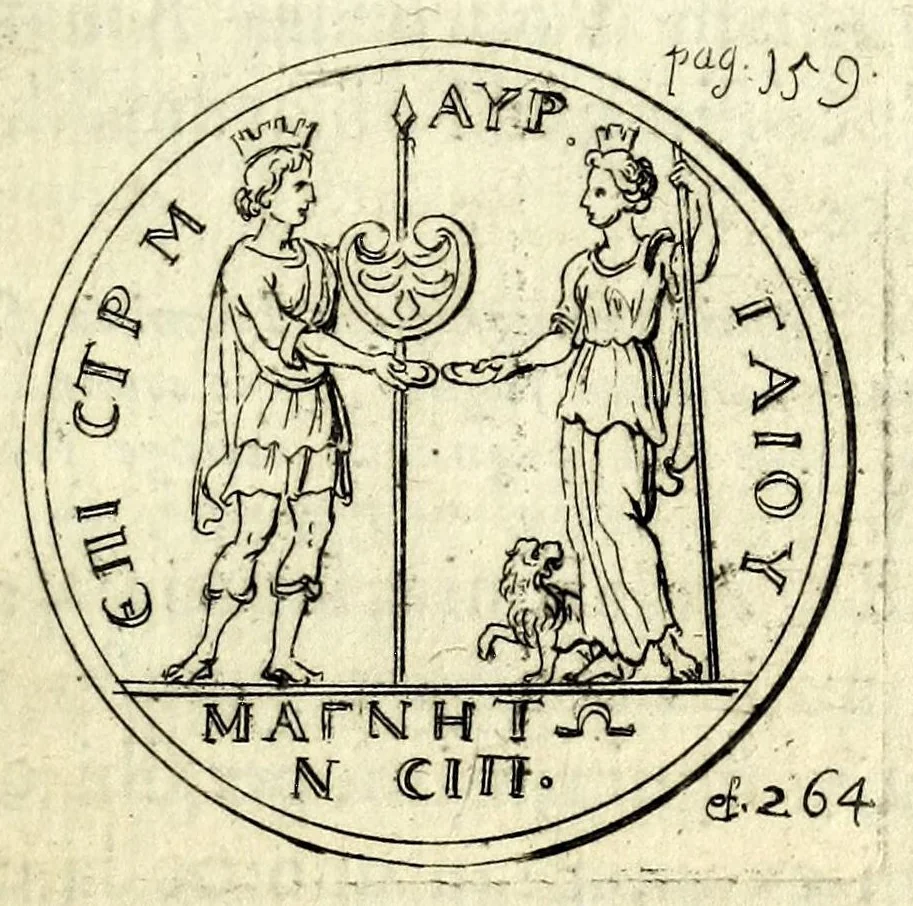 An illustration from Petri Petiti, philosophi & doct. medici, De Amazonibus dissertatio, quâ an verè extiterint, necne, variis ultro citroque conjecturis & argumentis disputatur. Multa etiam ad eam gentem pertinentia, ex antiquis monumentis eruuntur atque illustrantur, 1685, leaf 169