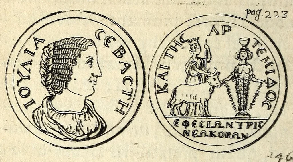 An illustration from Petri Petiti, philosophi & doct. medici, De Amazonibus dissertatio, quâ an verè extiterint, necne, variis ultro citroque conjecturis & argumentis disputatur. Multa etiam ad eam gentem pertinentia, ex antiquis monumentis eruuntur atque illustrantur, 1685, leaf 256