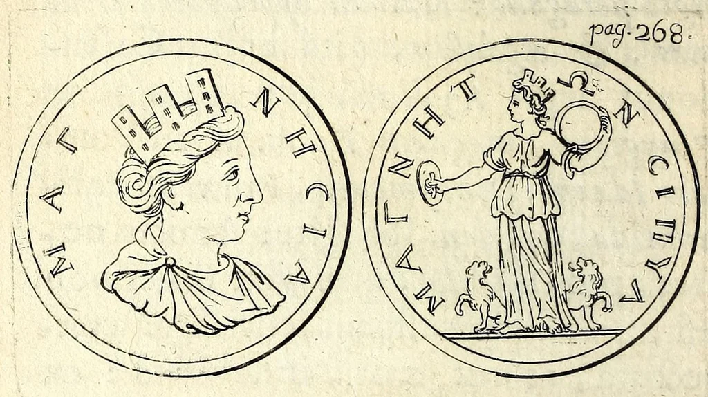 An illustration from Petri Petiti, philosophi & doct. medici, De Amazonibus dissertatio, quâ an verè extiterint, necne, variis ultro citroque conjecturis & argumentis disputatur. Multa etiam ad eam gentem pertinentia, ex antiquis monumentis eruuntur atque illustrantur, 1685, leaf 278
