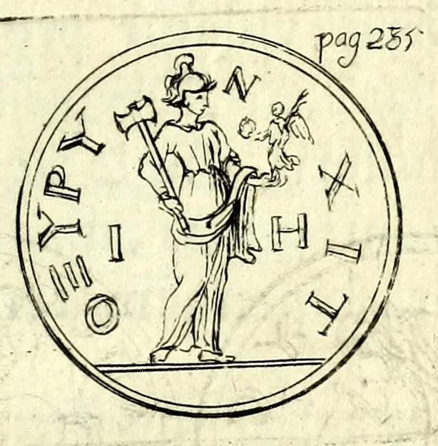 An illustration from Petri Petiti, philosophi & doct. medici, De Amazonibus dissertatio, quâ an verè extiterint, necne, variis ultro citroque conjecturis & argumentis disputatur. Multa etiam ad eam gentem pertinentia, ex antiquis monumentis eruuntur atque illustrantur, 1685, leaf 295
