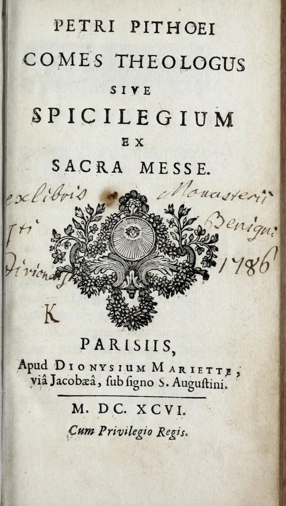An illustration from Petri Pithoei Comes theologus, sive, Spicilegium ex sacra messe, 1696, leaf 5