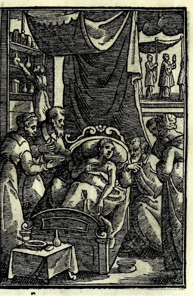 An illustration from Petrou Kanisiou tou tēs Etaireias Iēsou theologou Katēchismos eikonismenos, 1613, leaf 125