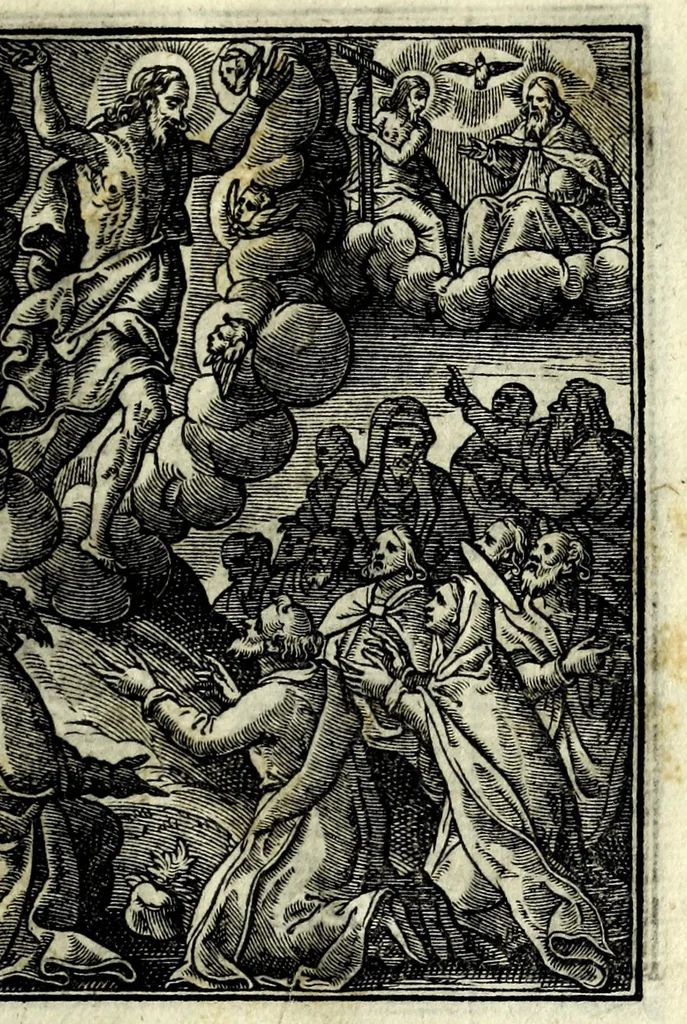 An illustration from Petrou Kanisiou tou tēs Etaireias Iēsou theologou Katēchismos eikonismenos, 1613, leaf 21