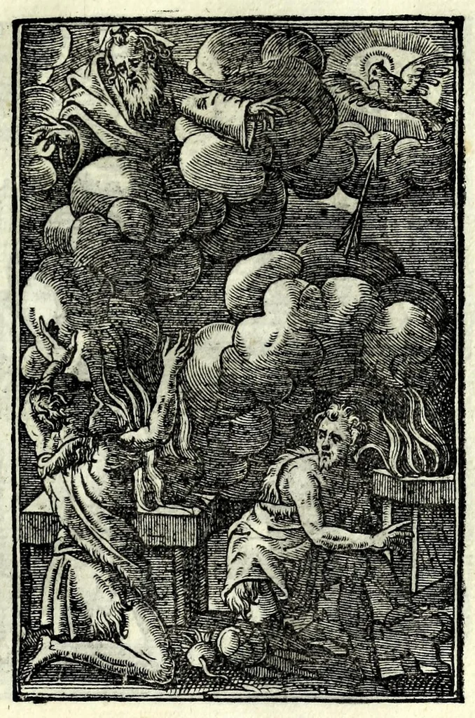 An illustration from Petrou Kanisiou tou tēs Etaireias Iēsou theologou Katēchismos eikonismenos, 1613, leaf 97